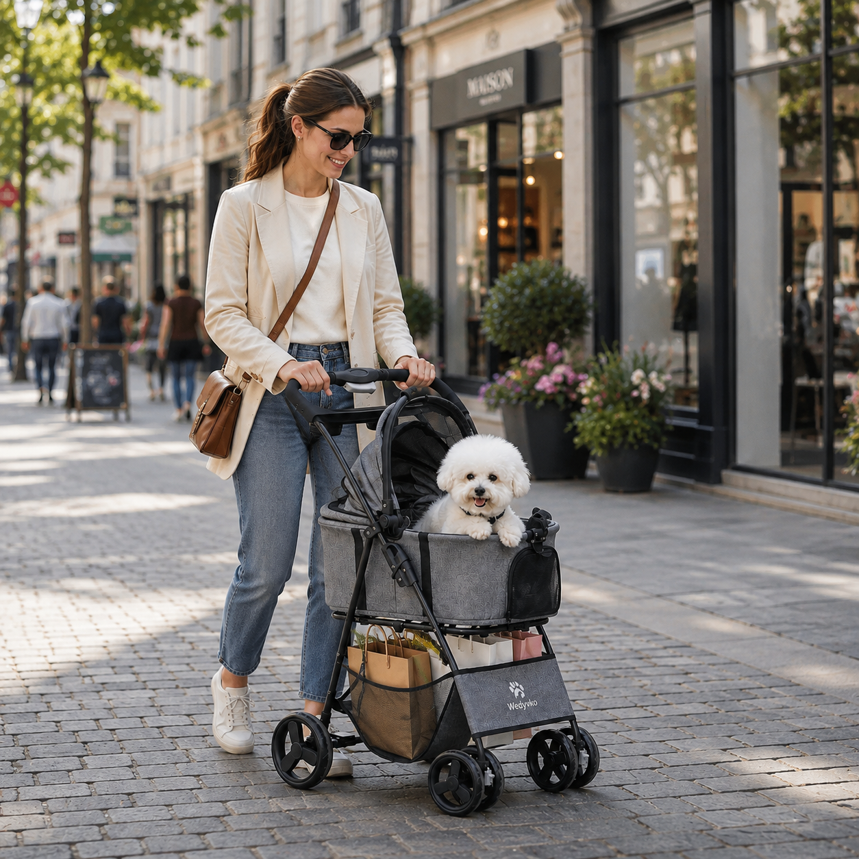 3-in-1 Haustierwagen mit herausnehmbarer Tragetasche – zusammenklappbarer Hundewagen für kleine und mittelgroße Hunde und Katzen, wasserdicht, geländegängig, mit Sonnenschutz