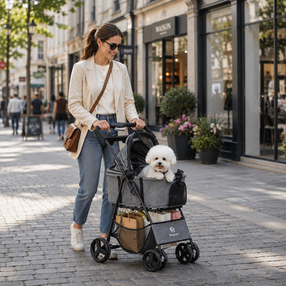 3-in-1 Haustierwagen mit herausnehmbarer Tragetasche – zusammenklappbarer Hundewagen für kleine und mittelgroße Hunde und Katzen, wasserdicht, geländegängig, mit Sonnenschutz