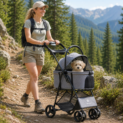 3-in-1 Haustierwagen mit herausnehmbarer Tragetasche – zusammenklappbarer Hundewagen für kleine und mittelgroße Hunde und Katzen, wasserdicht, geländegängig, mit Sonnenschutz