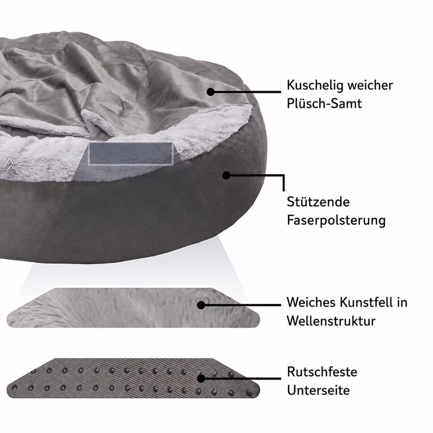 Orthopädisches Hundebett mit Kapuzendecke – maschinenwaschbar, winterwarm, wasser- und schmutzabweisend – kuscheliges Haustierbett für Hunde, Welpen & Katzen