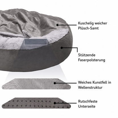 Orthopädisches Hundebett mit Kapuzendecke – maschinenwaschbar, winterwarm, wasser- und schmutzabweisend – kuscheliges Haustierbett für Hunde, Welpen & Katzen