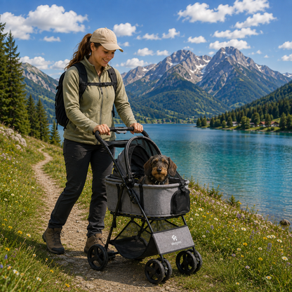 3-in-1 Haustierwagen mit herausnehmbarer Tragetasche – zusammenklappbarer Hundewagen für kleine und mittelgroße Hunde und Katzen, wasserdicht, geländegängig, mit Sonnenschutz