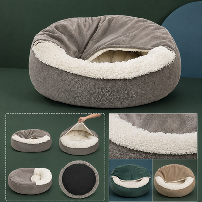 Orthopädisches Hundebett mit Kapuzendecke – maschinenwaschbar, winterwarm, wasser- und schmutzabweisend – kuscheliges Haustierbett für Hunde, Welpen & Katzen
