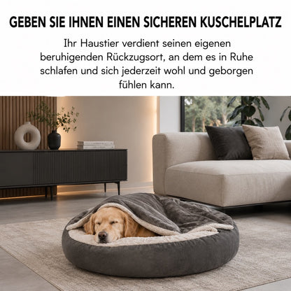 Orthopädisches Hundebett mit Kapuzendecke – maschinenwaschbar, winterwarm, wasser- und schmutzabweisend – kuscheliges Haustierbett für Hunde, Welpen & Katzen
