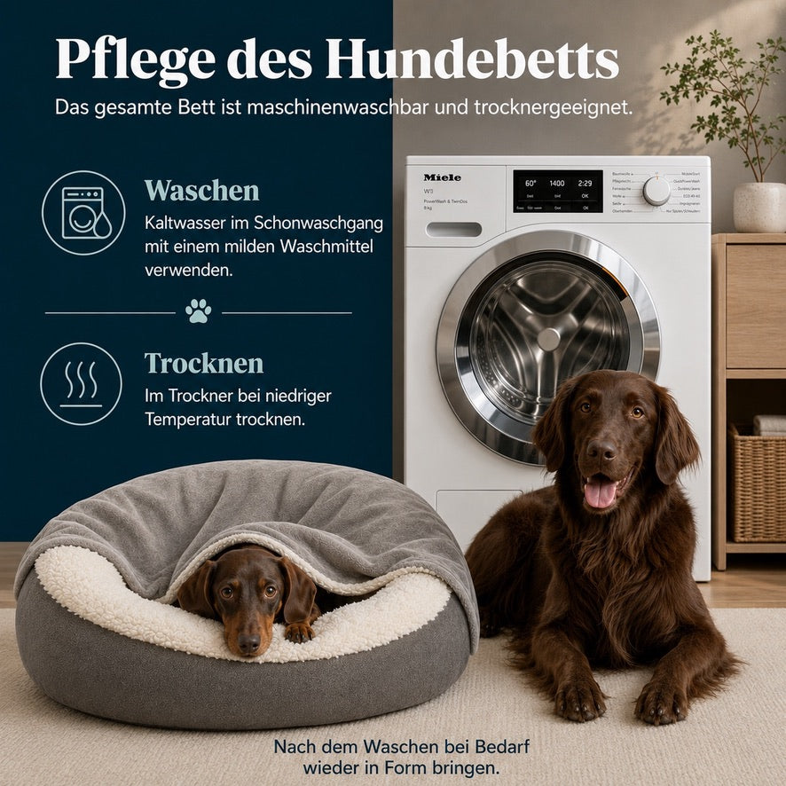 Orthopädisches Hundebett mit Kapuzendecke – maschinenwaschbar, winterwarm, wasser- und schmutzabweisend – kuscheliges Haustierbett für Hunde, Welpen & Katzen