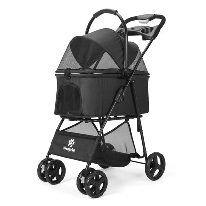 3-in-1 Haustierwagen mit herausnehmbarer Tragetasche – zusammenklappbarer Hundewagen für kleine und mittelgroße Hunde und Katzen, wasserdicht, geländegängig, mit Sonnenschutz