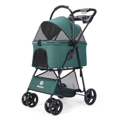 3-in-1 Haustierwagen mit herausnehmbarer Tragetasche – zusammenklappbarer Hundewagen für kleine und mittelgroße Hunde und Katzen, wasserdicht, geländegängig, mit Sonnenschutz