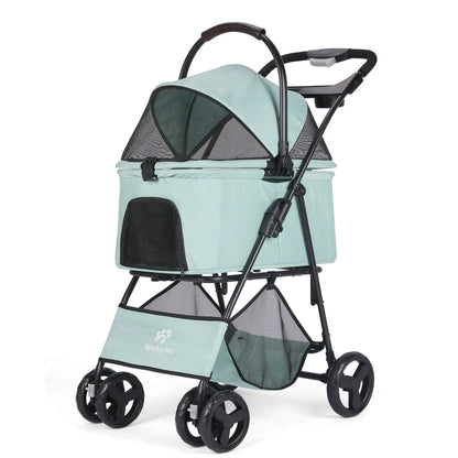 3-in-1 Haustierwagen mit herausnehmbarer Tragetasche – zusammenklappbarer Hundewagen für kleine und mittelgroße Hunde und Katzen, wasserdicht, geländegängig, mit Sonnenschutz