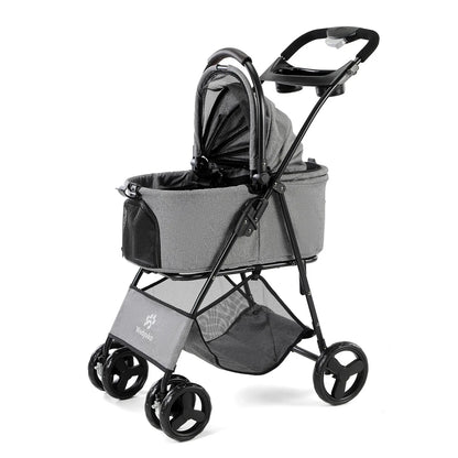 3-in-1 Haustierwagen mit herausnehmbarer Tragetasche – zusammenklappbarer Hundewagen für kleine und mittelgroße Hunde und Katzen, wasserdicht, geländegängig, mit Sonnenschutz