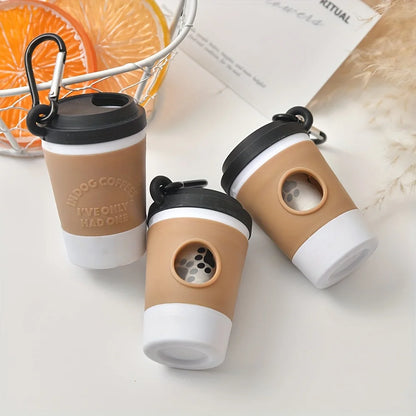 Dog Poop Bag Dispenser,Portable Coffee Cup Shape,Built-In Waste Storage| Hands-Free Clip for Outdoor Walking,Trash Bag Dispenser