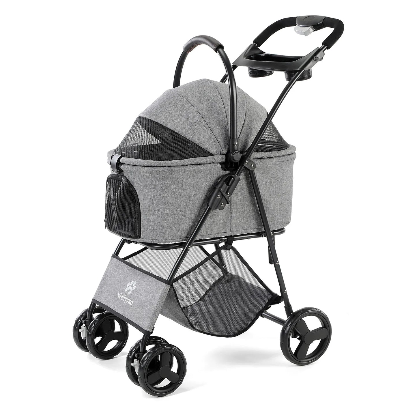 3-in-1 Haustierwagen mit herausnehmbarer Tragetasche – zusammenklappbarer Hundewagen für kleine und mittelgroße Hunde und Katzen, wasserdicht, geländegängig, mit Sonnenschutz