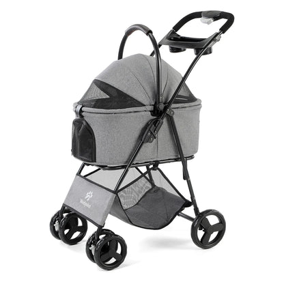 3-in-1 Haustierwagen mit herausnehmbarer Tragetasche – zusammenklappbarer Hundewagen für kleine und mittelgroße Hunde und Katzen, wasserdicht, geländegängig, mit Sonnenschutz